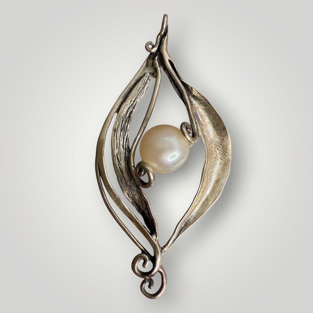 Israel Abstract Artisan Sterling Silver 925 Branch Design Pearl Pendant 112$